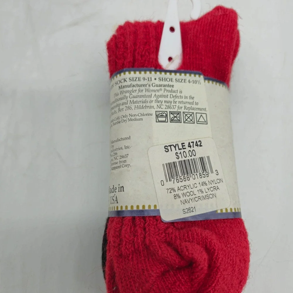 Wrangler Ladies Womens Socks 2 Pair Pack Wool Blend Red Black Vintage USA Made